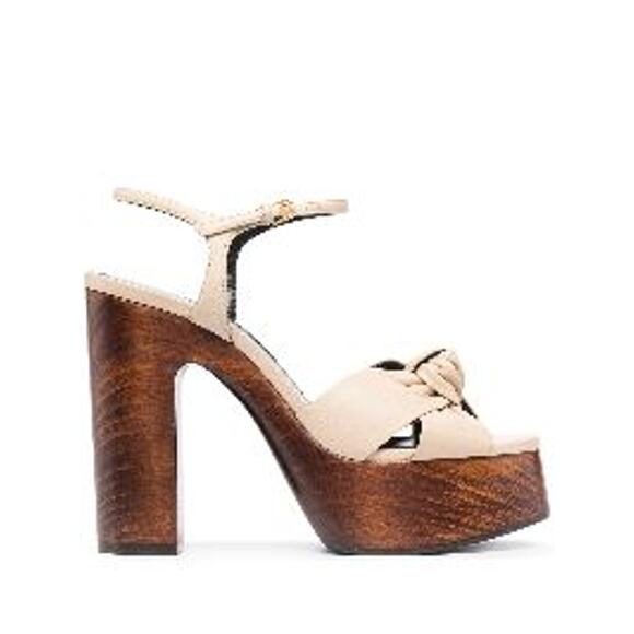 Saint Laurent 'Bianca 85' Tan Leather Knotted Open Toe Sandals Size OS - Picture 1 of 5
